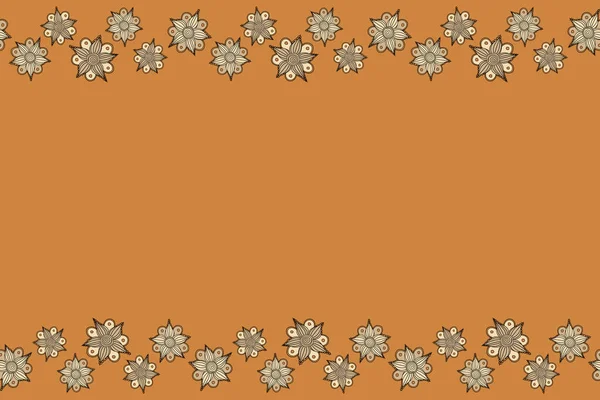 Οριζόντια Αδιάλειπτη Μοτίβο Από Στυλιζαρισμένα Μαύρα Μπεζ Και Πορτοκαλί Λουλούδια — Φωτογραφία Αρχείου