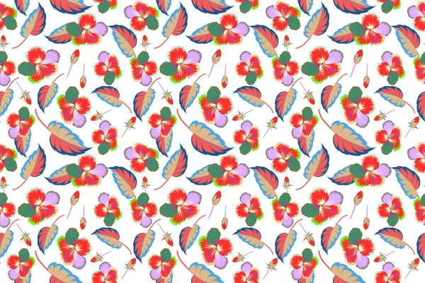 白を基調とした赤とベージュのイラスト シームレス熱帯の花 ハイビスカスのパターン — ストック写真