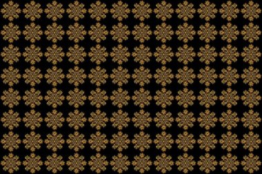 Raster altın pürüzsüz desen. Siyah arka planda klasik altın süslemeleri olan kusursuz çiçek kenarı..