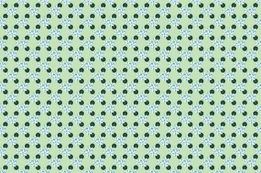 Raster el boyaması çiçekler. Yeşil ve mavi renkli küçük çiçeklerle kusursuz desen.