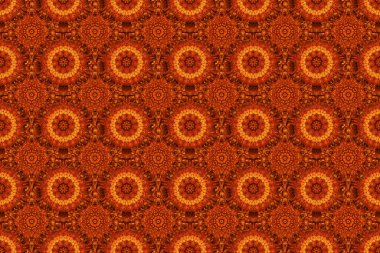 Güzel kahverengi, turuncu ve kırmızı el yapımı dikişsiz raster çizimi. Çiçek ve Mandala elementleriyle kusursuz bir desen..