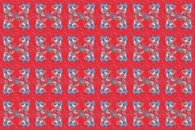 Raster illüstrasyonu. Mavi ve pembe renklerde kusursuz çiçek deseni.