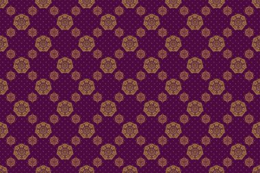 Geometrik yinelenen kusursuz desen, mor bir arkaplanda, altıgen şekilli altın gradyan. Raster illüstrasyonu.