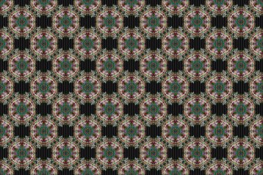 Soyut raster elementleri olan lüks, pürüzsüz bir desen. Siyah arkaplanda mavi, mor ve yeşil desenler.