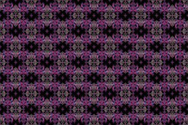 Pembe ve mavi renklerde siyah bir arkaplanda barok tarzında kusursuz bir doğulu süsü. Geleneksel klasik kalıp.