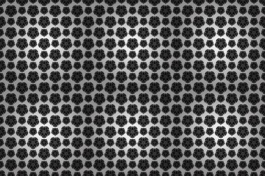 Kara ve beyaz kar taneleriyle, Doodle tarzında kusursuz bir Noel deseni. Kağıt ürünleri, ambalaj, tekstil.