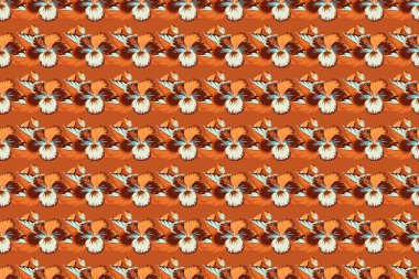 Tropikal bitkiler ve gri, turuncu ve kırmızı amber çiçekleri ile yaz Hawaii 'nin pürüzsüz deseni. Kusursuz Raster illüstrasyonu.