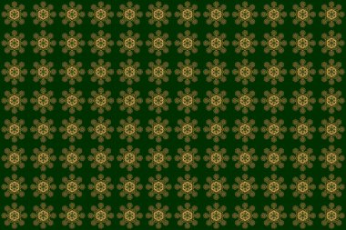 Eski bir süs. Ambalaj kağıdı, kumaş ya da tekstil için modern geometrik kusursuz desen. Tasarımlarınız ve altınlar için Raster yeşil ve altın desen.