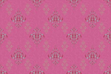 Karmaşık süslemeli klasik tasarım. Kırmızı ve pembe süslemeli soyut raster desenli.