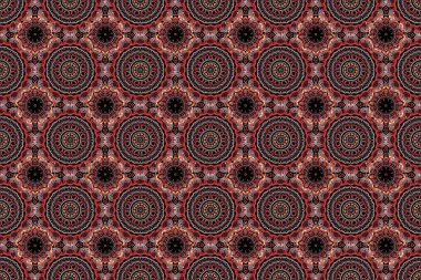 El yapımı etnik doku, hayal gücünün uçuşu. Raster illüstrasyonu. Turuncu, kırmızı ve gri renklerde kusursuz soyut kabile deseni.