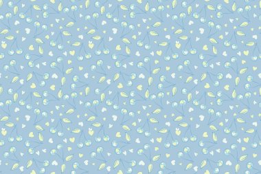 Şekillendirilmiş bej ve mavi kirazlı, pürüzsüz bir desen. Soyut kirazlı kare kompozisyon.