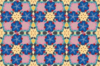 Bej, pembe ve mavi renkli duvar kağıtları. Geleneksel doğulu desensiz şal deseni. Raster çizgili, desensiz desenli şal desenli. Kumaş, tekstil, ambalaj kağıdı için dekoratif süs.