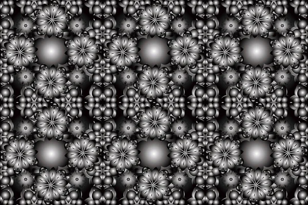 ブラックを基調としたエレガントな光と輝きのテンプレート シルバーグラデーションシームレスな質感 フレーム リボン バナー マンダラの金属要素 現実的な抽象的な銀のシームレスパターン — ストック写真