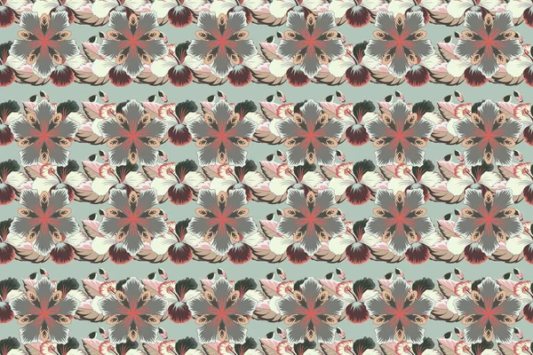 Raster Seamless Background Pattern Tropical Leaves Flowers Gray Beige Brown — Stock Photo, Image
