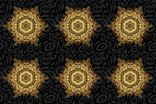 Raster Mandala Desenhada Mão Padrão Abstrato Dourado Fundo Preto — Fotografia de Stock