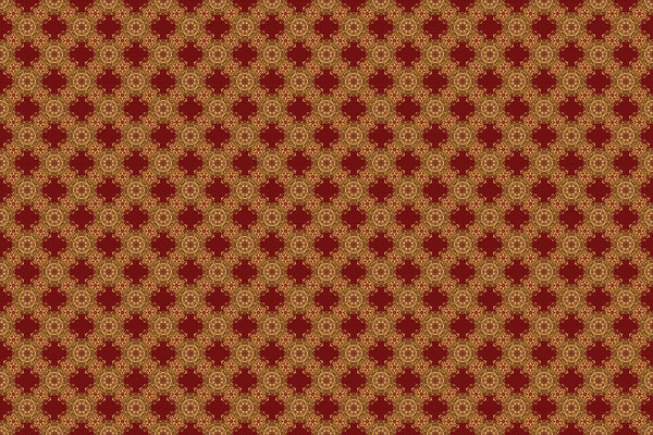 Seamless pattern oriental ornament. Red and golden textile print. Islamic raster design. Floral tiles.