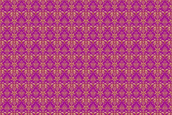 Seamless geometric pattern. Geometric ornament with golden elements. Abstract geometric sketch. Raster seamless pattern with gold gradient on purple background. Golden texture.