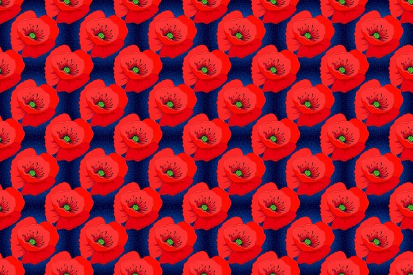 Ethnic Floral Seamless Pattern Blue Black Red Colors Decorative Poppy — Stock Photo, Image