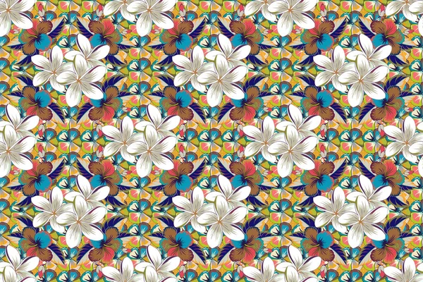 Motivo Floreale Senza Cuciture Nei Colori Beige Bianco Blu Plumeria — Foto Stock