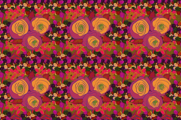 Акварельні Квіти Ілюстрації Кольорах Пурпурний Оранжевий Коричневий Безшовний Візерунок — стокове фото