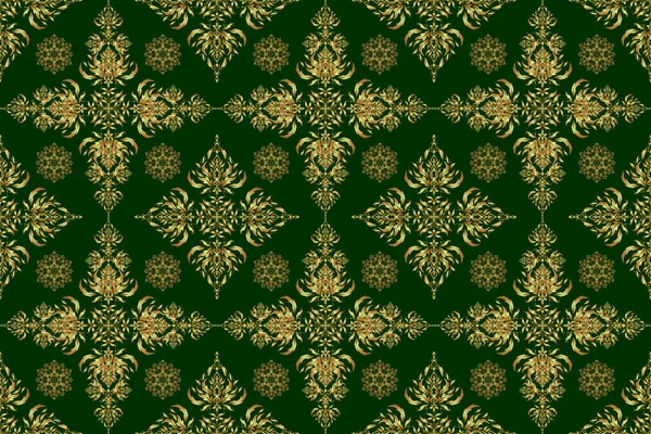 Zlatý Vzor Zeleném Pozadí Luxusní Zlatý Bezešvý Vzor Abstraktními Rastrovými — Stock fotografie