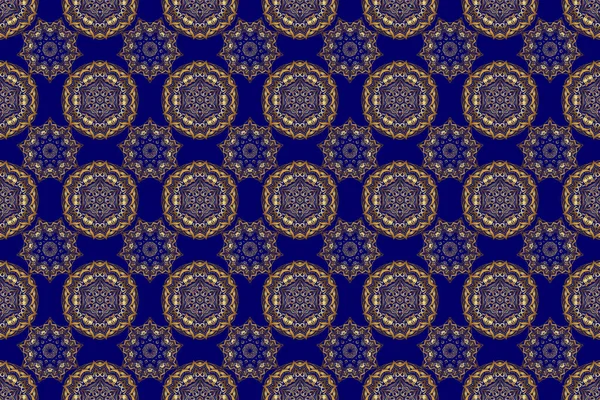 Tökéletes Ünnepekre Arany Virágmotívum Kék Háttérrel Raszter Csillogás Texturált Zökkenőmentes — Stock Fotó