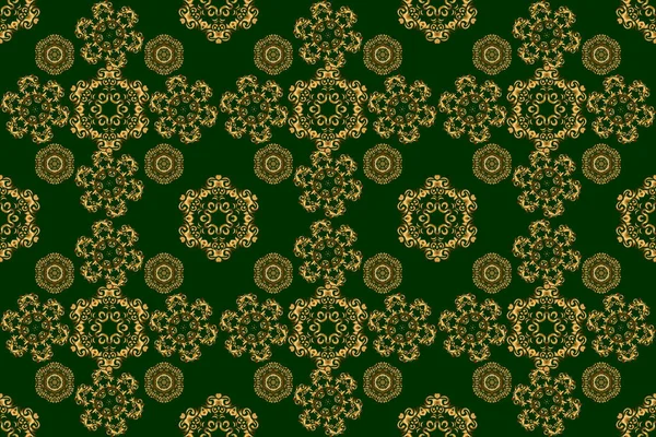 緑の背景にビクトリア朝様式のシームレスなパターン 豪華な花のフレームと華やかな装飾 ビネットや境界やデザインテンプレートのための黄金の要素をラスター — ストック写真