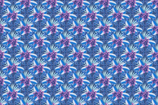 Μοντέρνο Σχέδιο Μπλε Και Βιολετί Χρώμα Υδατογραφία Αδιάλειπτη Μοτίβο Λουλούδια — Φωτογραφία Αρχείου