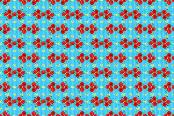Naadloos Bloemenpatroon Een Blauwe Achtergrond Met Bonte Papaverbloemen Rasterillustratie — Stockfoto