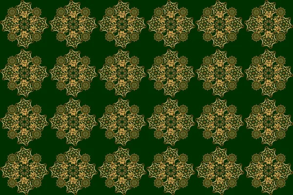 Luxurious Seamless Pattern Golden Ornament Stylized Waves Green Background Raster — Stock Photo, Image