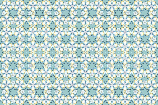 Raster Ilustracja Żółtych Beżowych Niebieskich Kwiatów Płynny Wzór Kwiatami Pąkowatym — Zdjęcie stockowe