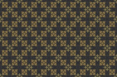 İslami doğuya özgü pürüzsüz desen. Duvar kağıdı, pankart, ambalaj, düğün kartı olarak kullanılabilir. Gri arka planda soyut altın halka süsü. Müslüman, Doğu süsü, Hint süsü, İran motifi.