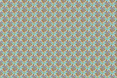 Raster illüstrasyonu. Bir sürü sarı, mor ve mavi amber çiçekli tropikal desenli. Sarı, mor ve mavi raster desensiz.