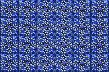 Raster çiçeği mavi ve siyah renklerde pürüzsüz desen.