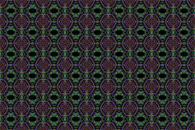 Enfes bir barok şablonu. Raster damaskesiz desen, yeşil ve mavi renklerde. Klasik lüks eski moda İspanyol süsü, basım, tekstil ve ambalaj için kraliyet Victoria dönemi kusursuz dokusu..