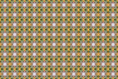 Raster çiçek deseni. Kahverengi, turuncu ve yeşil renklerde renksiz çiçekler..