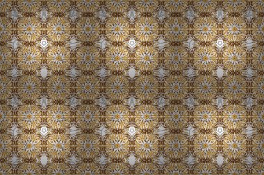 Arka planda geleneksel Arapça dekor. Altın süslemeli, pürüzsüz bir desen. Duvar kâğıdı için altın süslü bir illüstrasyon. Süslü dantel iz sürücü. Doğu tarzında klasik altın elementler.