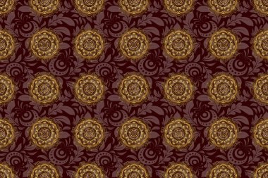 Dijital kağıt, tekstil baskısı, sayfa dolumu için kullanılabilir. Geleneksel Noel renklerinde pürüzsüz bir desen. Altın geometrik süslemeli soyut kahverengi arkaplan.