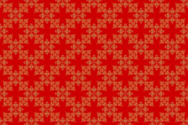 Kırmızı ve altın desenli. Klasik oryantal raster modeli. Kırmızı arkaplanda altın tekrarlayan elementlerle kusursuz soyut desen.