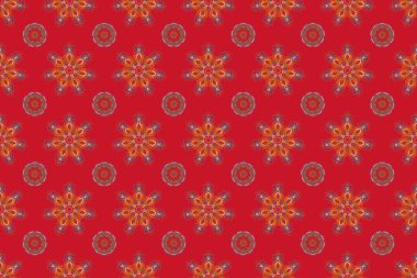 Raster illüstrasyonu. Damask pürüzsüz deseni turuncu, sarı ve mor renklerde..