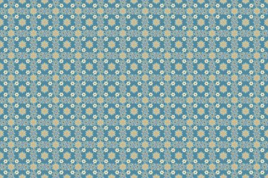 Ditsy çiçekli arka plan. Mavi, bej ve gri renkli küçük çiçeklerle kusursuz desen. Küçük çiçekte güzel bir desen. Moda baskıları için zarif bir şablon.