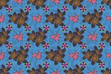 Dekorasyon ve tasarım için güzel bir desen. Sarı, mor ve pembe renkli moda baskı. Çiçeklerle suluboya kusursuz desen. Enfes desenler, çiçekli suluboya çizimler, klasik tarz..