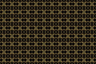 Raster altın pürüzsüz desen. Siyah arka planda klasik altın süslemeleri olan kusursuz çiçek kenarı..