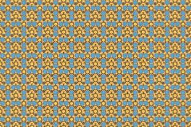 Raster çiçeği, kahverengi, mavi ve sarı renklerde kusursuz desen..