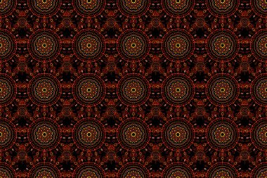 Damask, kırmızı, turuncu ve kahverengi renklerde çiçeksiz arkaplan deseni. Raster illüstrasyonu.