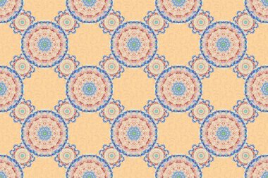 Barok tarzında kusursuz desenli doğu süsü. Geleneksel klasik bej ve mavi raster deseni. Damask tasarımı.