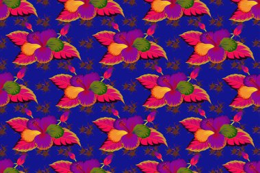 Mavi, mor ve morumsu renklerde pürüzsüz bir desen. Güzel suluboya çiçekleri, parlak tablolar çiçek desenlerine ilham kaynağı oldu..