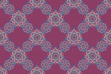Klasik mavi ve mor dikişsiz desen, soyut süs brokar kumaş deseni, kumaş, baskı veya ambalaj kağıdı için karışık şekilli elementler..