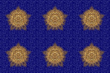 Raster altın monokrom tasarımı soyut mandala kutsal geometri illüstrasyon üçgeni mavi arka planda izole edilmiş Merkaba lotus daireleri..