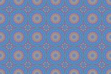 Raster illüstrasyonu. Mor ve mavi renklerde kusursuz soyut kabile deseni. El yapımı etnik doku, hayal gücünün uçuşu..